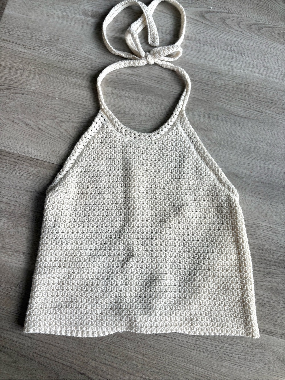 Womens Cream Crochet Halter Top